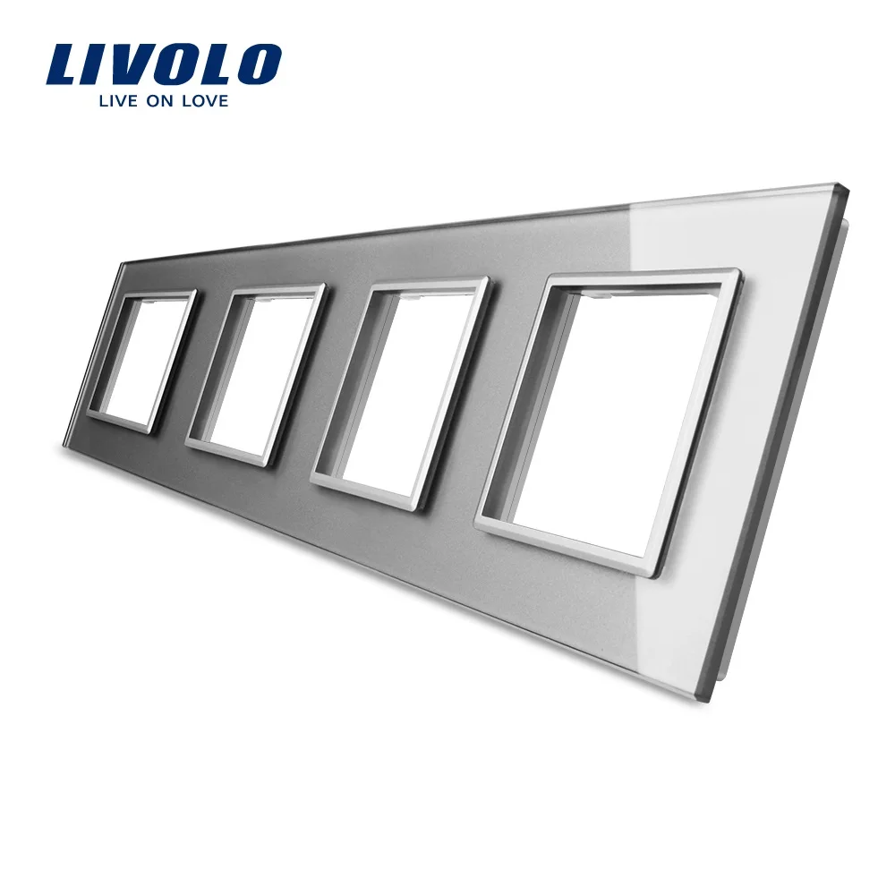 Livolo Wall Switch Panel,Quadruple Luxury Crystal Glass, 294mm*80mm for  EU Standard Israel Socket C7-4SR-11/12/15