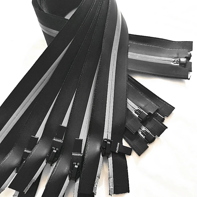 5pcs (20/70cm) 3# Open End Black Waterproof reflective TPU Nylon Zipper, Used For Handicrafts, Sewing Bags, Accessories