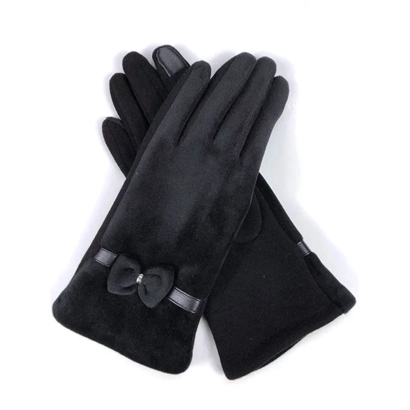 

Autumn Winter Women Imitation Mink Velvet Touch Screen Mitten Female Non-Inverted Velvet Cashmere Full Finger Warm Bow Glove F8