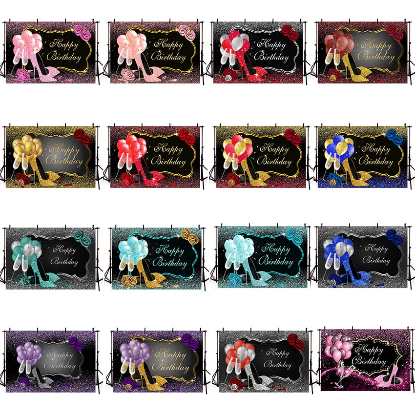 الحلو الوردي الوردي عيد ميلاد خلفية لامعة بريق عالية الكعب الشمبانيا الكبار النساء عيد ميلاد ديكور صور بوث خلفية مخصصة