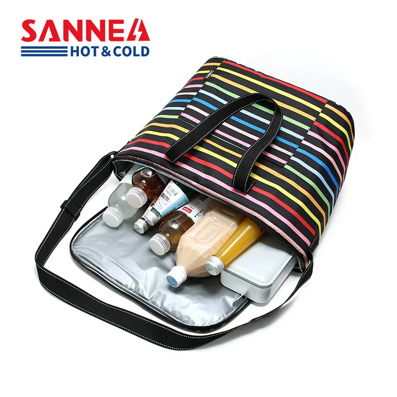 SANNE 2023 New Rainbow Stripe Insulation Bag Cooler 600D Oxford Cloth Ice Bag Thermal Waterproof Picnic Box Lunch Multiple Sizes