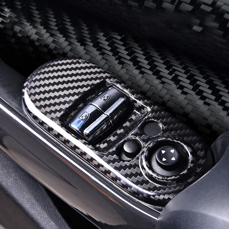 2PCS Carbon Fiber Car Windows Control Panel Cover Stickers Moulding Trim For MINI Cooper F54 F55 F56 F60 Styling Accessories