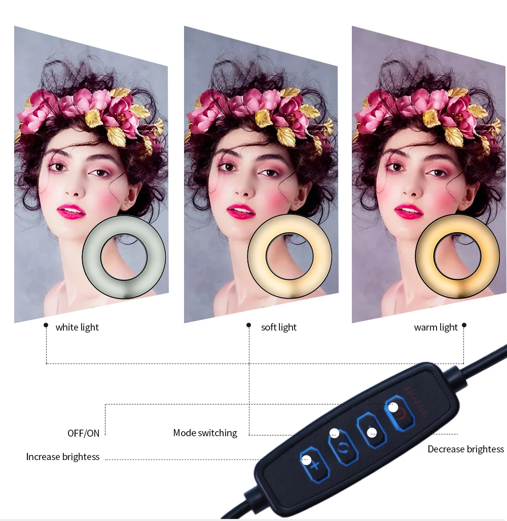 유연한 휴대 전화 홀더와 범용 셀카 링 라이트, 레이지 브래킷 책상 램프 LED 조명 라이브 스트림 사무실 주방