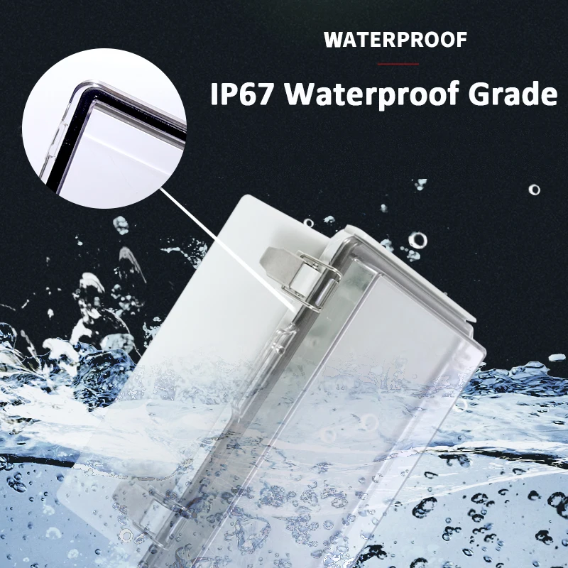 Junction Box IP67 Waterproof Electrical Box Hinged Clear Cover Stainless Steel Latch Plastic Enclosure Project Mounting Plate