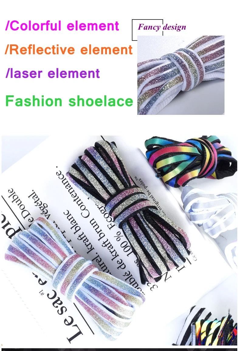 Reflektierende Schnürsenkel Laser-Pailletten-Schnürsenkel Geflochtenes Armband Sneaker-Laufschuh-Schnürsenkel für Erwachsene und Kinder – Detail 3