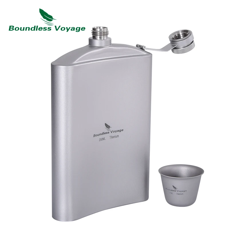 Boundless Voyage Outdoor Titanium Hip Flask Cup Set with Funnel Camping Picnic Pocket Whiskey Wine Mug Sake  8.5oz 250ml