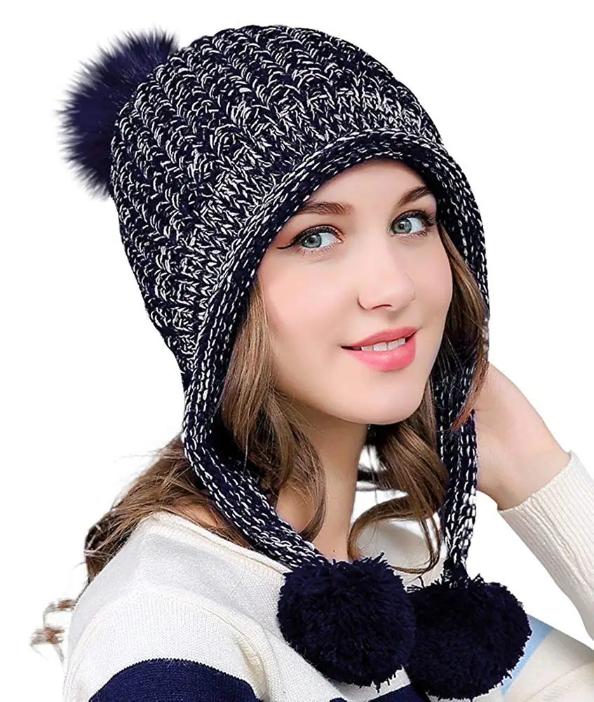 Winter Beanie Hat for Women And Girls Warm Fleece Lined Pom Knit Hat Cute Outdoor Activities Skull Cap