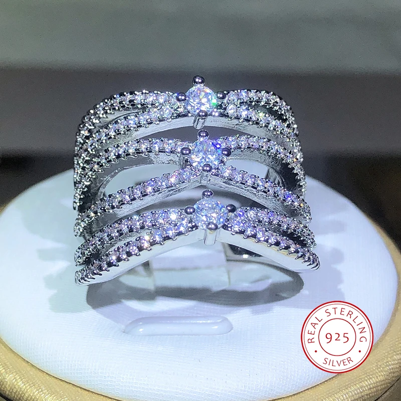 925 Silver Luxury Bridal Marriage Rings Special-interested Dazzling Crystal CZ Stone Simple Stylish Women Trendy Jewelry Rings