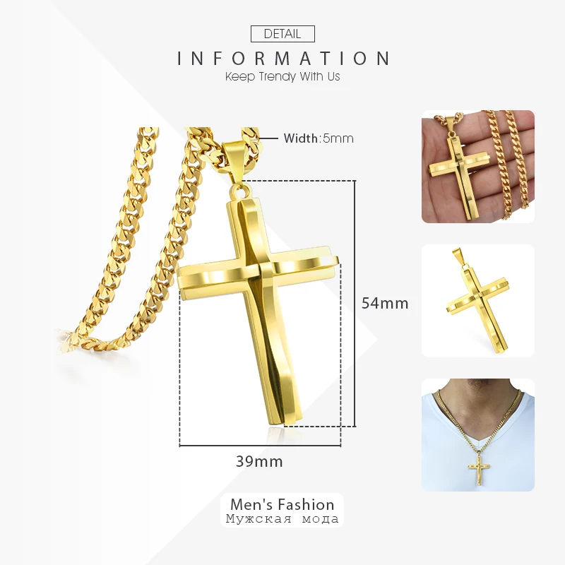 2Pcs Crossจี้สร้อยคอสแตนเลสCurb Cuban Link Chainสำหรับผู้ชายผู้หญิงPunk 2020แฟชั่นเครื่องประดับ