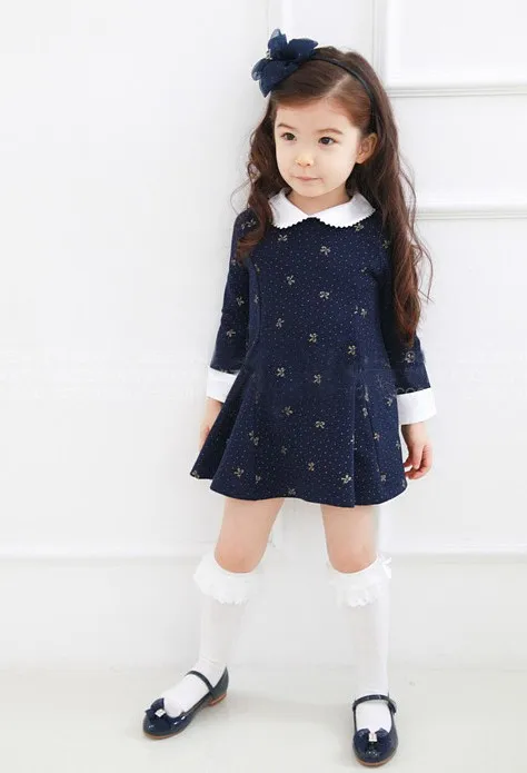 

2021 Spring Girls Dress Long Sleeve Print Bow Baby Girl Dress Kids Clothes Flower Girls Dresses