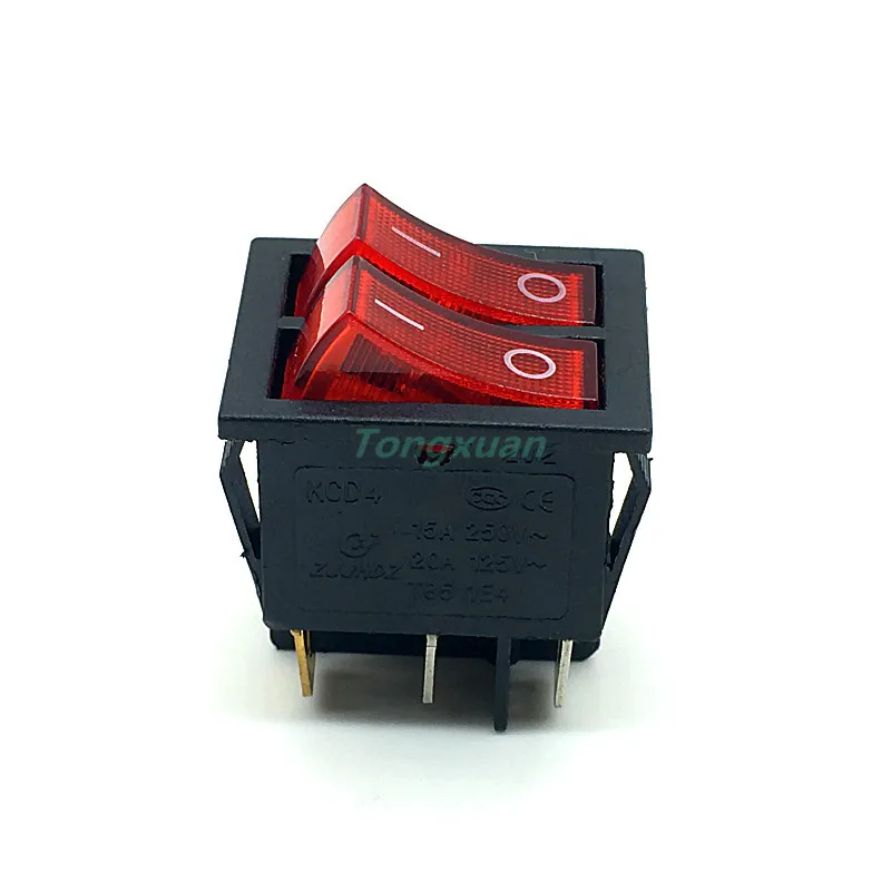 

1 шт., кнопочный переключатель KCD4 с крассветодиодный Одом, двойной переключатель, 15 А, 250 В, 20 А, 125 В