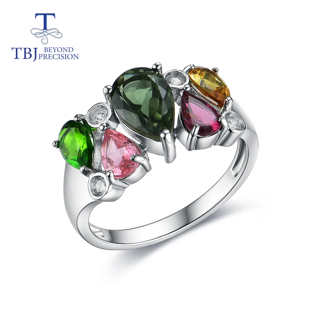 

Tourmaline rings good multi-color natural gemstone originality design 925 sterling silver fine jewelry for women daily wear