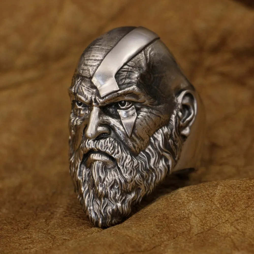 LINSION 925 Sterling Silver God Of War Kratos Ring Mens Biker Punk Ring TA313 US Size 7~16 BZ