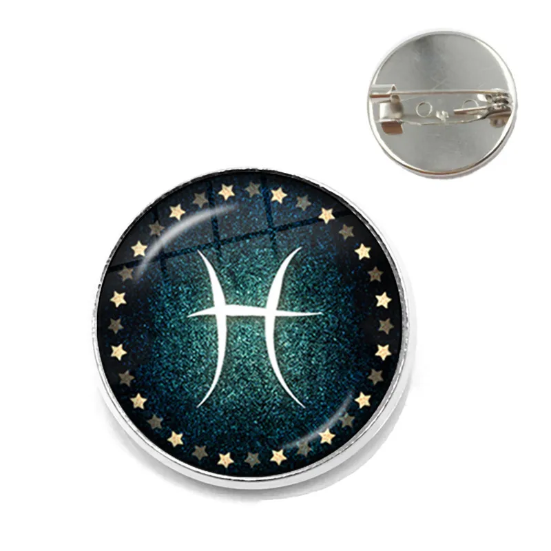 12 Constellations Collar Pins Libra/Scorpio/Sagittarius/Capricorn/Aquarius/Pisces Zodiac Sign Horoscope Astrology Glass Badge