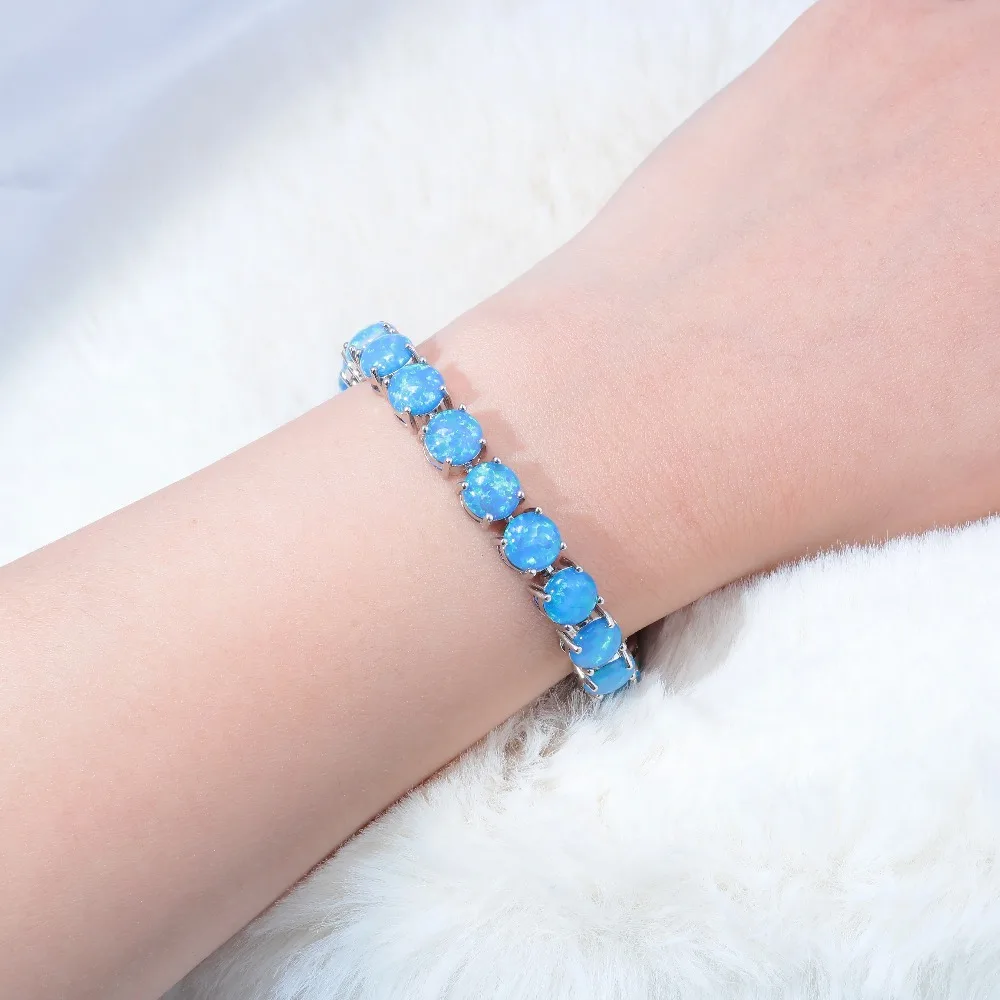 CiNily White & Blue Fire Opal Stone Link Bracelet Silver Plated Chain Bangle Luxury Larger Boho Engagement Summer Jewelry Woman