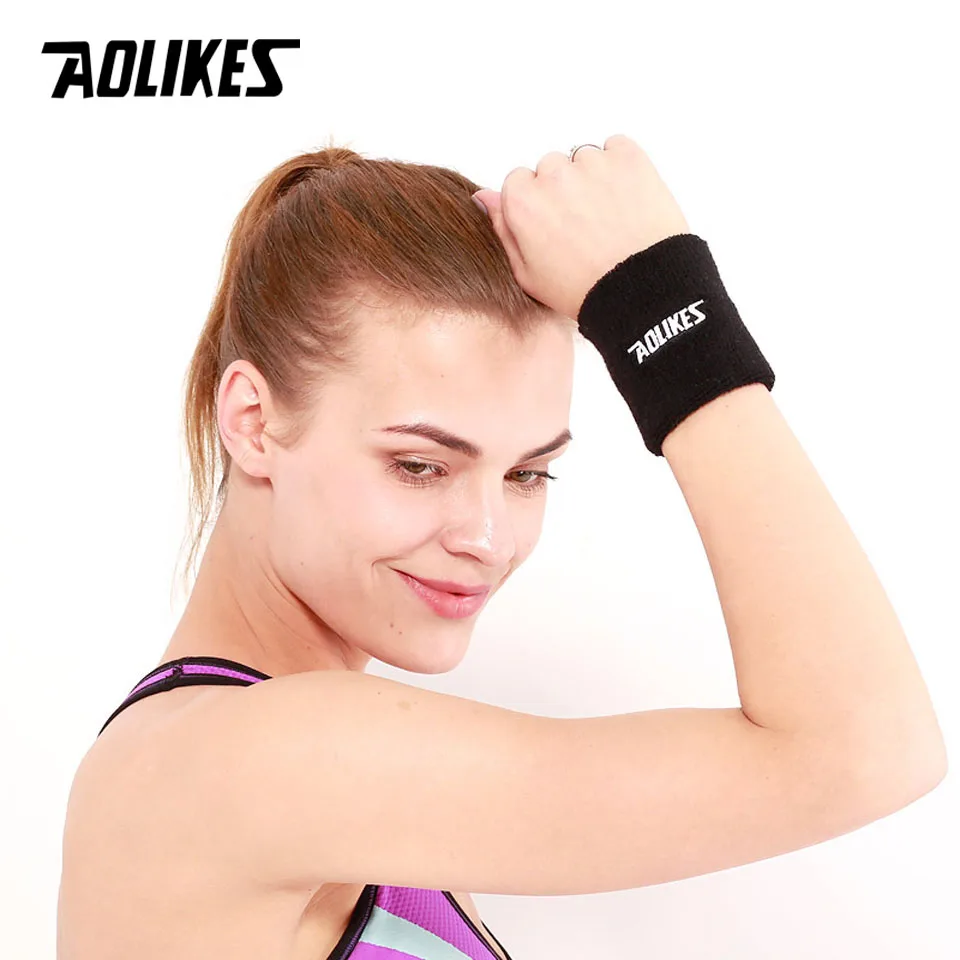 AOLIKES 1PCS Cotton Elastic Wristbands Gym Fitness Gear Support Power Weightlifting Wrist Wraps for Basketball Tennis Brace images - 6