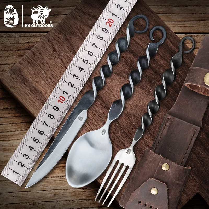 HX Outdoors-Conjuntos de Louça de Jantar em Aço Inoxidável, Garfos, Faca e Colher, 440C, 3Pcs Set