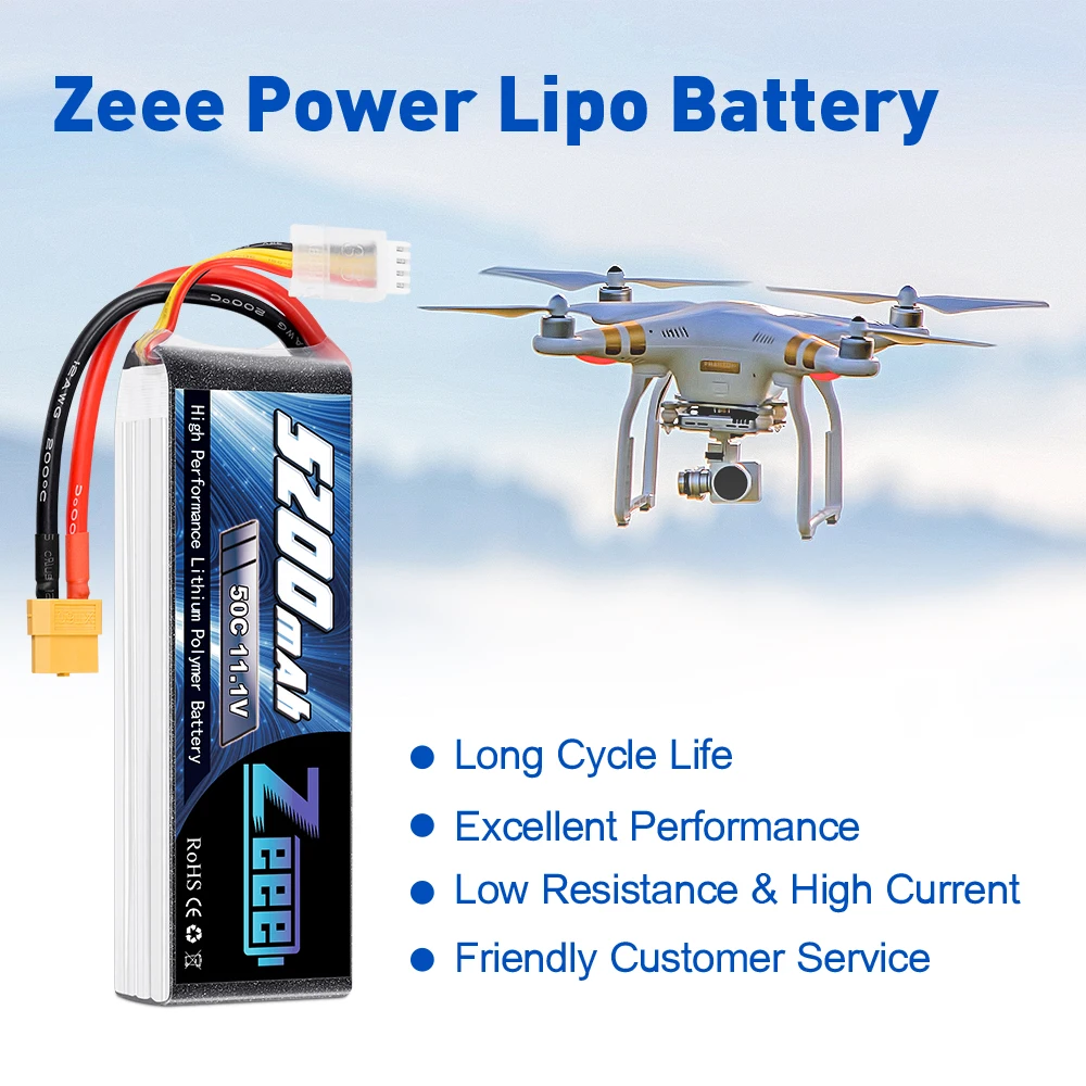 Zeee 11.1v 50C 5200mah 3sリポバッテリーXT60プラグrcヘリコプター
