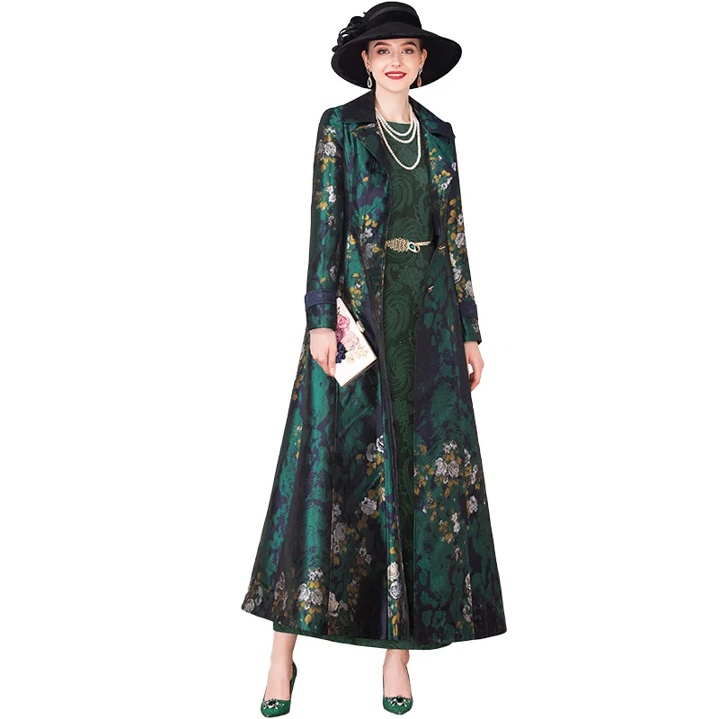 

Autumn Winter Jacquard Trench Coat for Women Pockets Floral Oversized Luxury Trench Women Single Breasted Down Outwear DZ2188