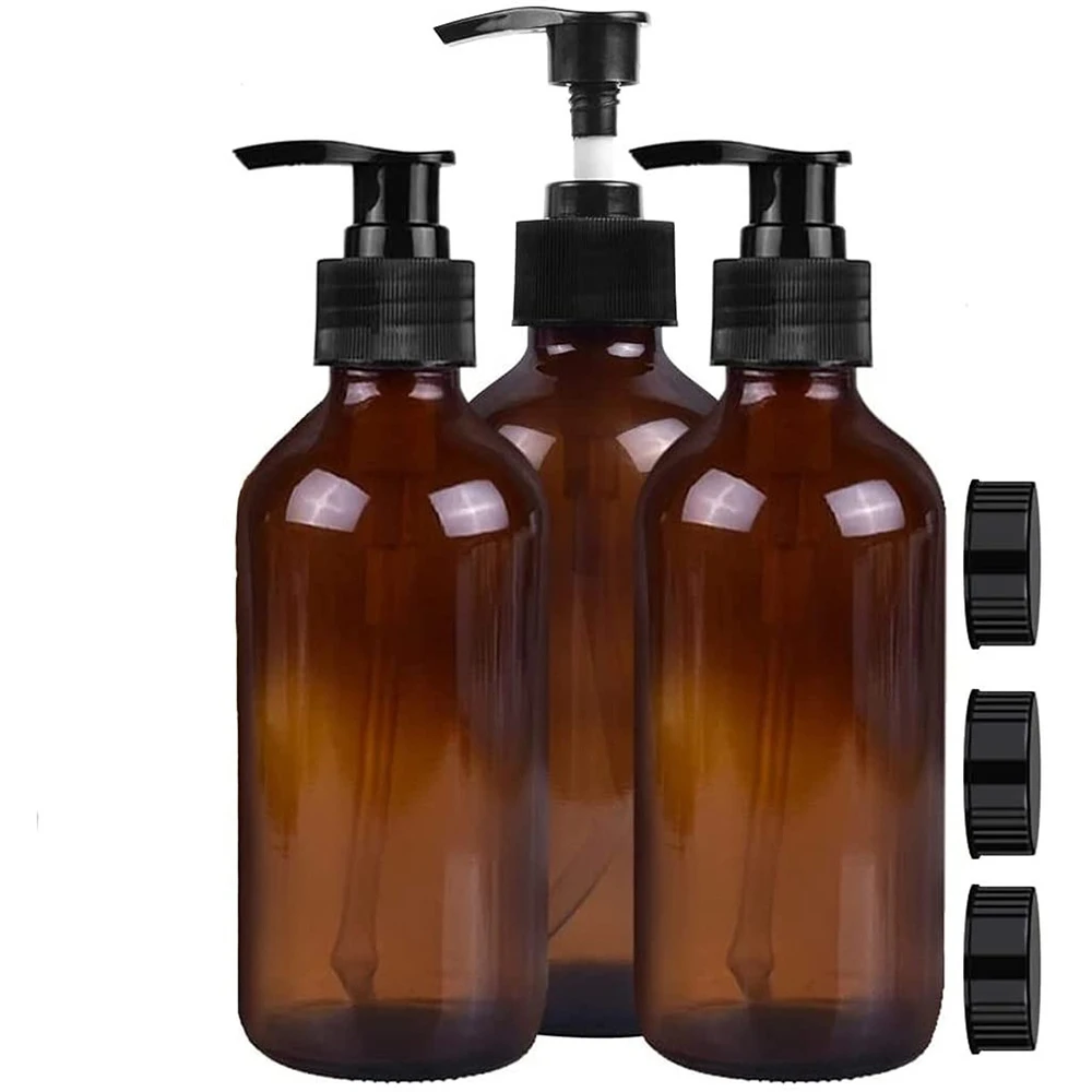 

3Pcs 500ml Amber Glass Lotions Pump Bottles, Lotion Locking Pump Dispensers Refillable Containers, for Shampoo, Essential Oils