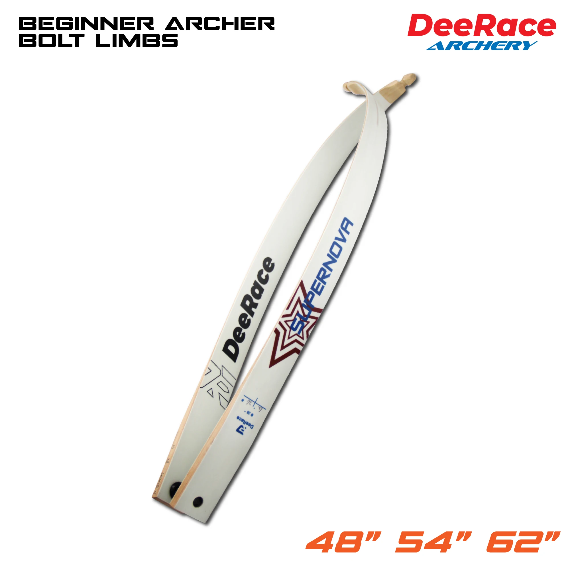 

Recurve Bow Bolt Limbs Wood Fiber Glass for Beginner Archer Training White 48" 54" 62" 15lbs-36lbs