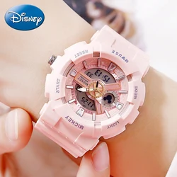 Disney Original Sport 50M Clock Multifunction Luminous Dual Display Ladies Digital Quartz Wrist Watches Women Child New Gift