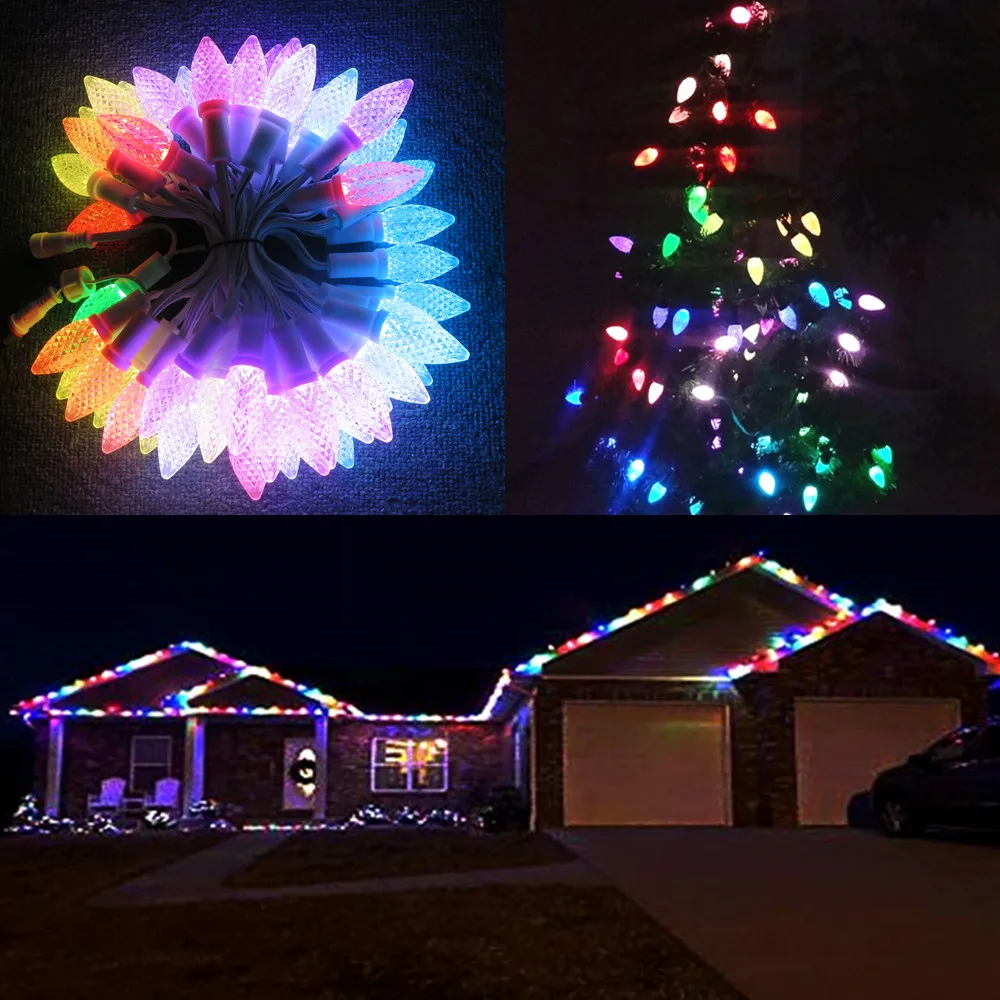 50pc addressable RGB C9 DC12V WS2811 LED Christmas pixel string light;6inches spacing ;IP68 with waterproof pigtails