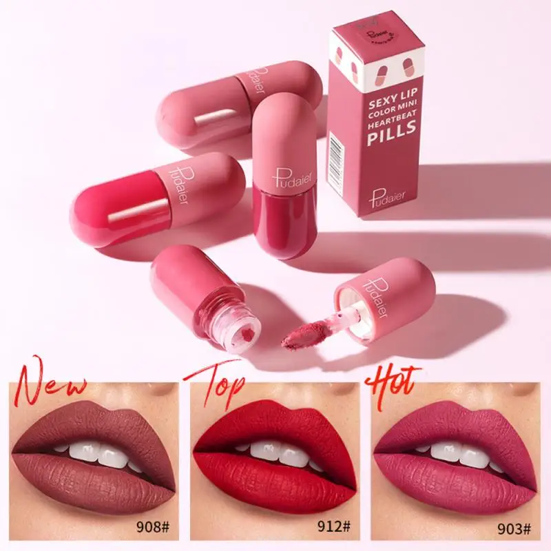 1Pc Pudaier Mini Capsule Lip Glaze Velvet Moisturizing Long Lasting Non-stick Cup Smooth Matte Lip Gloss Liquid Lipstick TSLM1