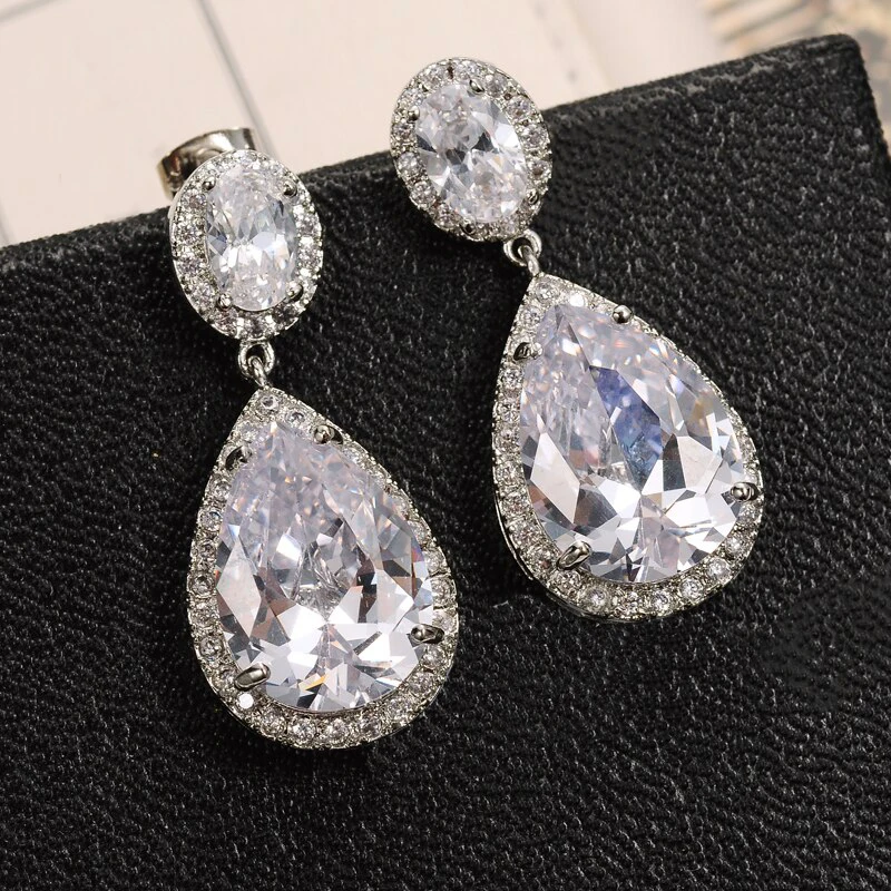 Huitan Eternity Wedding Earrings for Women Brilliant Crystal Pear Cubic Zirconia Anniversary Love Gift Luxury Jewelry Wholesale