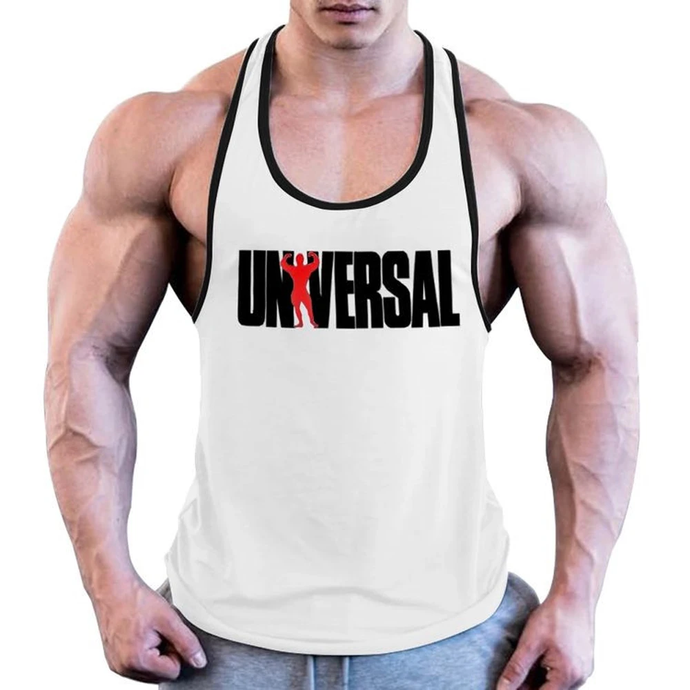 Men\'s Fitness Muscle Men 100% Cotton Sweat-absorbent Thin Shoulder Straps Global Printing Tough Guy Vest Sports Training