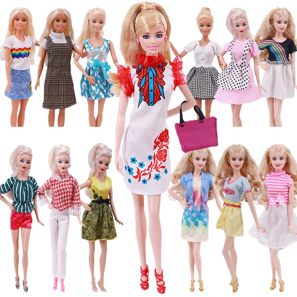 Doll Clothes+Handbag Fashion Casual Wear Girls Dress Skirt Doll Accessories For Girl's Barbie Clothes,DIY Toys Baby Woman Dress