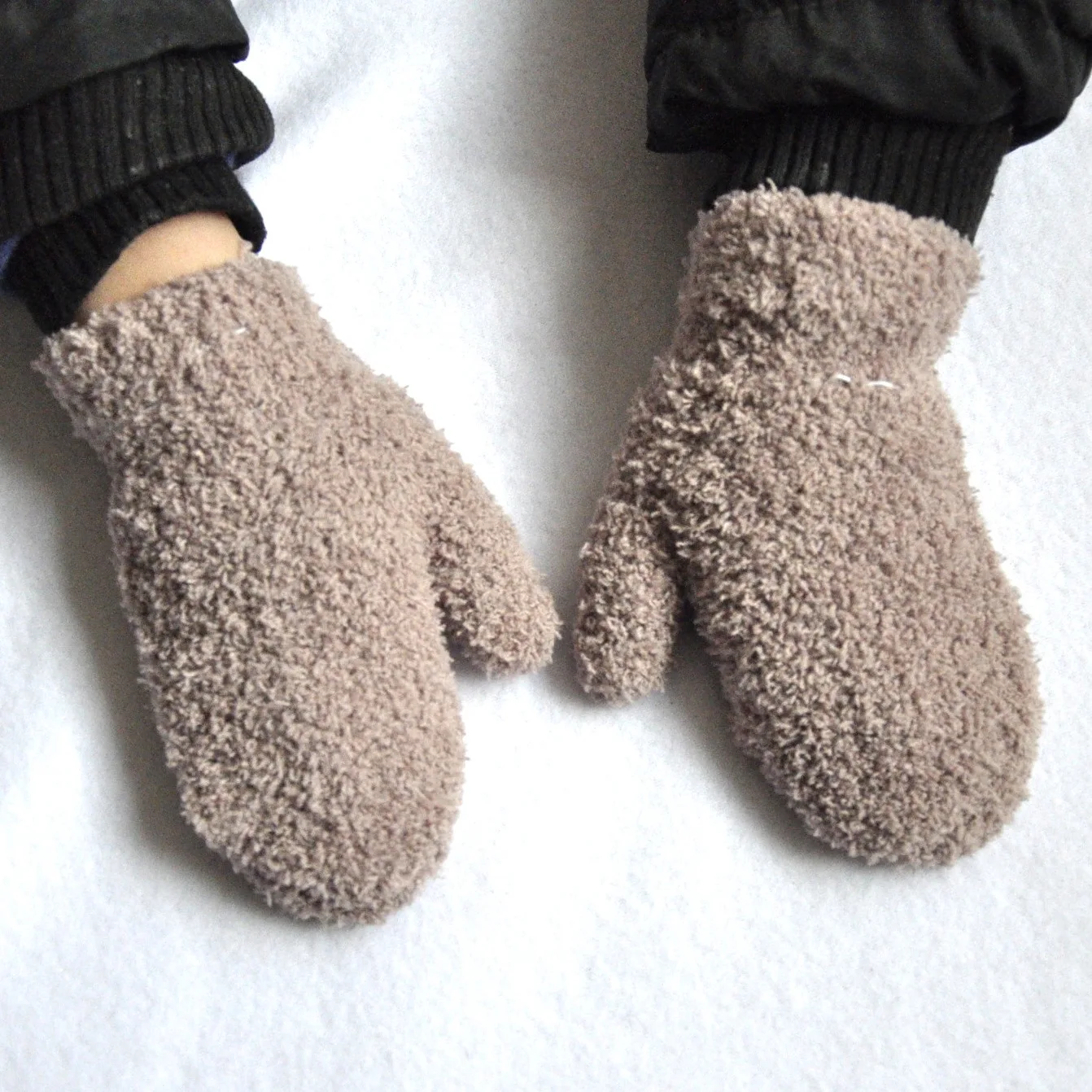 Gants d\'hiver pour enfants, chauds et froids, tricotés, Semi-peluche, Plus molletonnés, roses