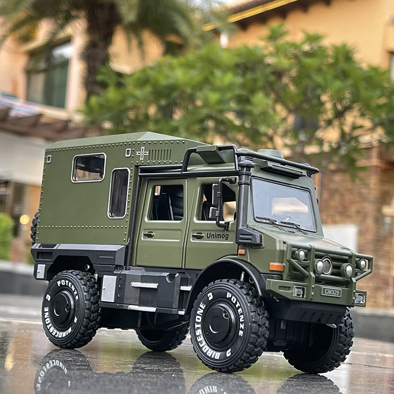 1/28 UNIMOG U4000 Motorhome Alloy Cross-country Touring Car Model Diecasts Toy Off-road Vehicles Car Model Simulation Kids Gifts