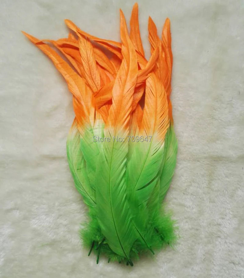 Feather Decoration! 50PCS/LOT! 28-35cm long CARNIVAL COQUE TAIL Feathers/ Two Tone,Ombre,Lime Green and Orange