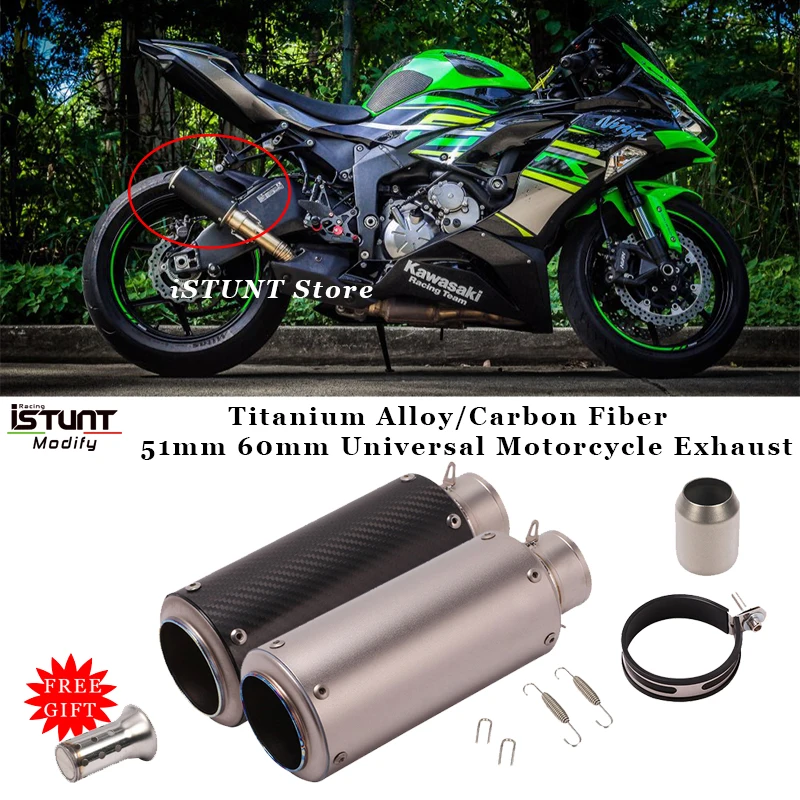 

51mm 60mm Universal Motorcycle Exhaust Pipe Muffler GP project Escape moto Titanium Alloy Carbon Fiber Silencer