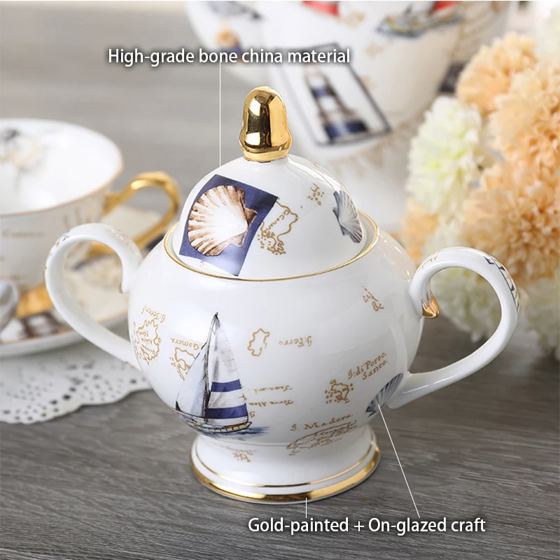 Logbook Bone China Coffee Set Europe Porcelain Tea Set Ceramic Pot Creamer Sugar Bowl Teatime Teapot Tea Coffee Cup Coffeeware