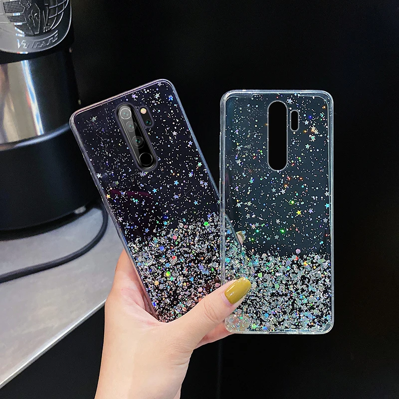 Ultra-thin Cute Bling Glitter Silicone Phone Case For Xiaomi Redmi Note 13 12 11 10 9 S 8 Mi 14 T Pro Luxury Stars Sequins Cover