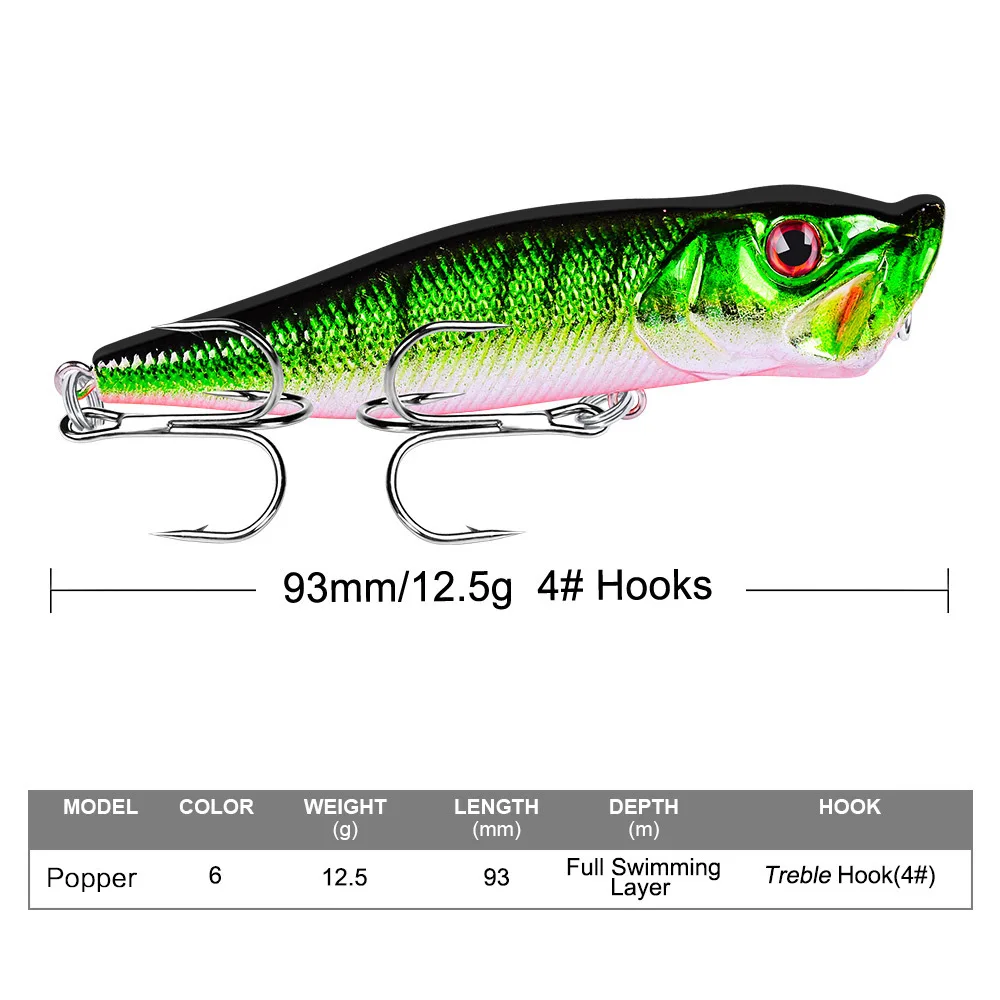 FLYSAND-señuelo Popper Topwater, 93mm, 12,5g, cebo duro de pesca, Wobblers artificiales, aparejos de pesca de plástico