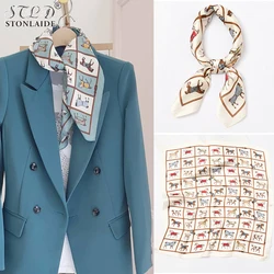 Euor 53cm Small Square Silk Ladies Scarves Fashion War horse Printed Imitated Silk Scarf For Women Hair Bags Scarf Vintage Scarf