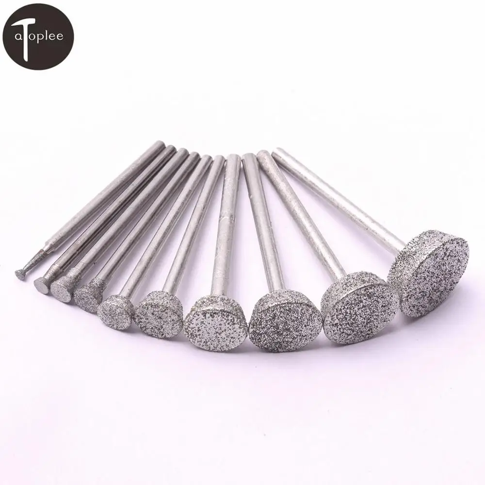 10 PCS Diamond Grinding Head Burrs Bits 2mm to 16mm Dremel Rotary Tools  Jade Stone Carving Polishing Engraving Tool