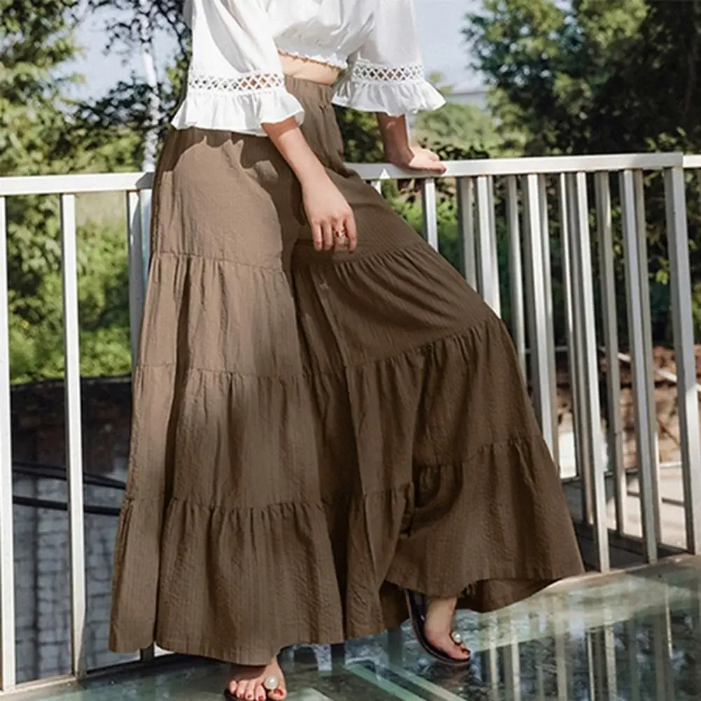 Stylish Easy-cleaning Elastic Waist Trousers Skirt Casual Wide Leg Pants Layered Skirt for Travel Pants Skirt