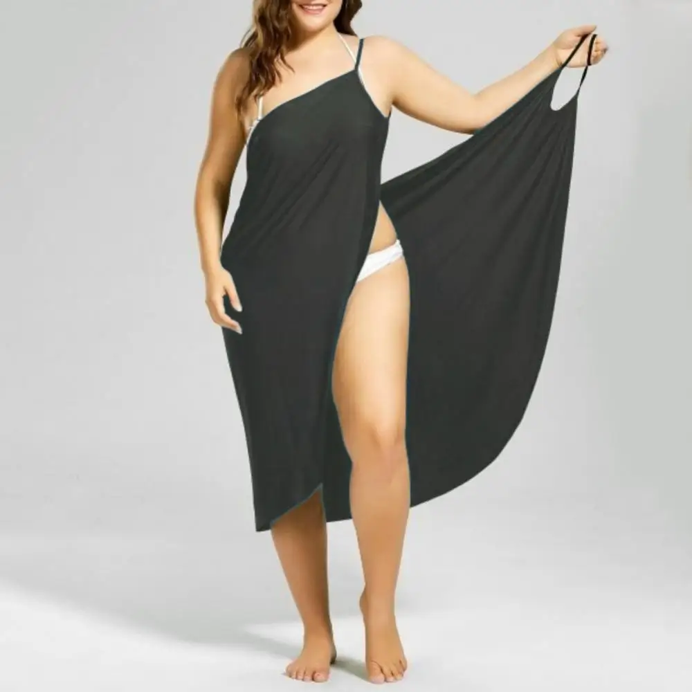 2023 Plus Size Summer Beach Sexy Women\'s Pure Color Sling Wrap Skirt Bikini Cover Up Skirt Apron Beach Dress