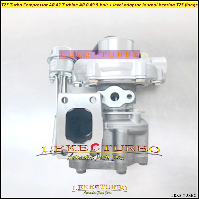 T25 Turbo Compressor A/R.42 Turbine AR 0.49 5-bolt + level adaptor Journal bearing 180-320HP T25 flange Water cooled with gasket