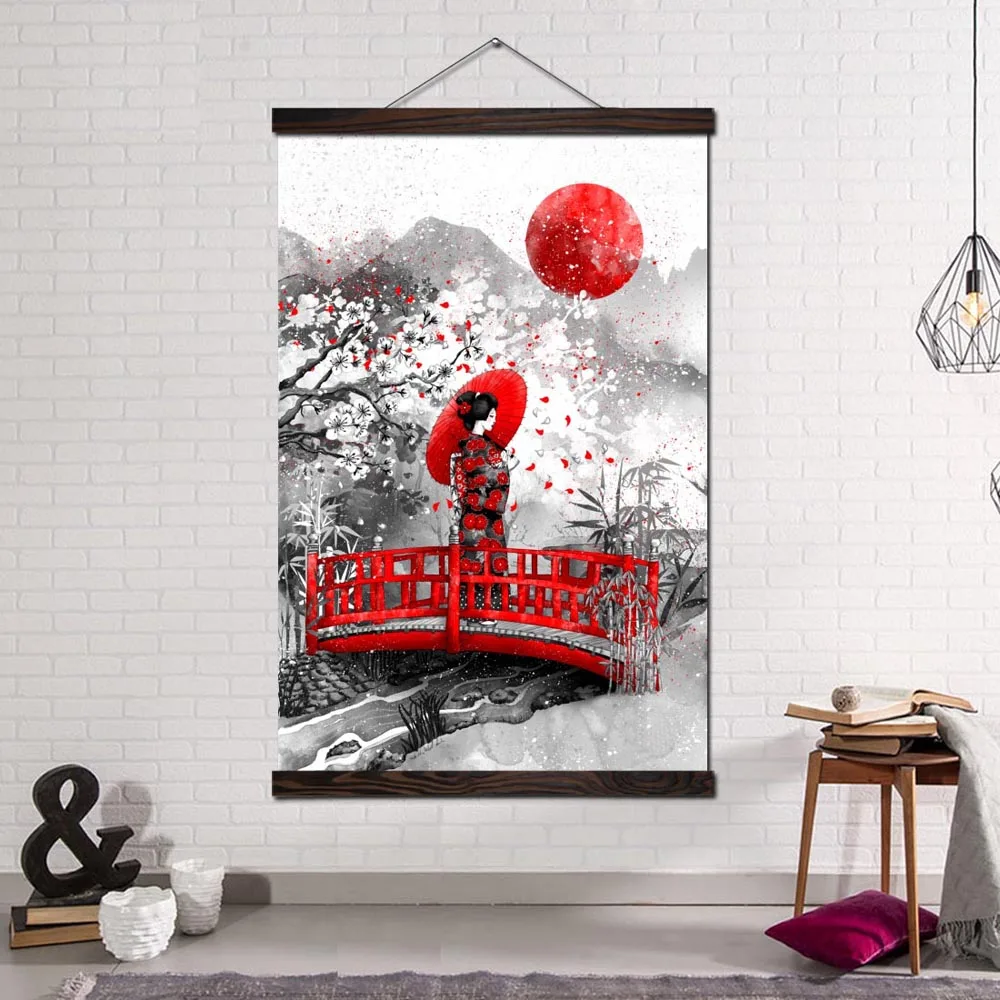 

Wall Art Decor Posters and Prints Canvas Painting Home Decor Poster for Home Decoration Japanese Kimono Girl Under Cherry Tree