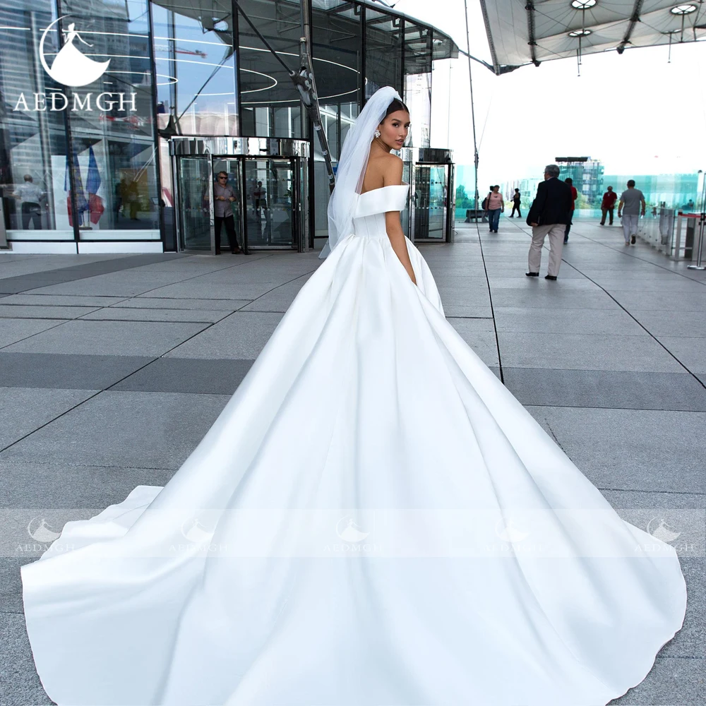 Aedmgh Ball Gown Vintage Matte Stain Wedding Dresses Strapless Off The Shoulder Robe De Mariee Simple Custom Made Bridal Gown