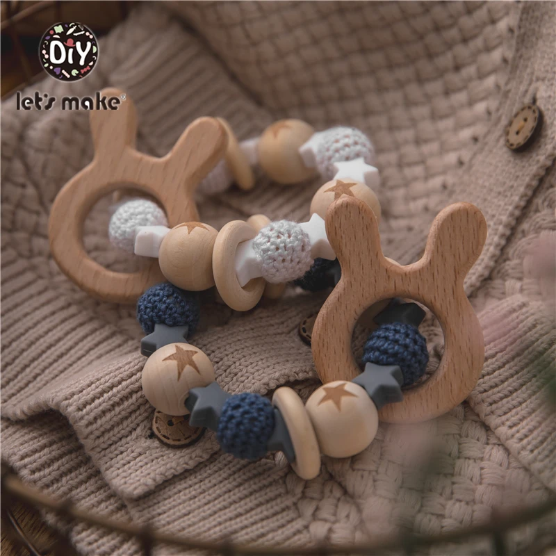 Let's Make 16mm 10pc Wooden Crochet Beads Chewable Beads DIY Wooden Teething Knitting Bead Jewelry Crib Sensory Toy Baby Teether