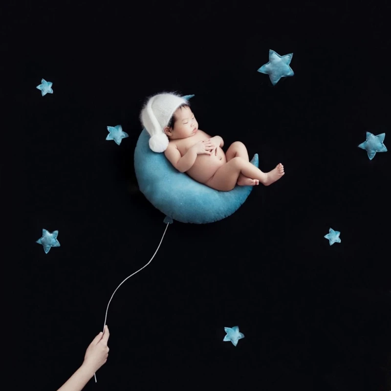 Accesorios de fotografía para recién nacidos, almohada cuadrada de Luna y estrellas, Kit de almohada de media luna, accesorios de fotografía para