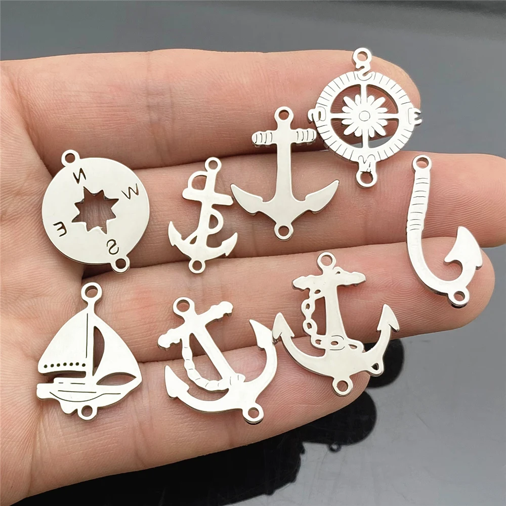 Mixed Sailing Charms Stainless Stell diy Findings Gift Bracelet Connector Boat Anchor Rudder PendantHandmade Diy Jewelry Make