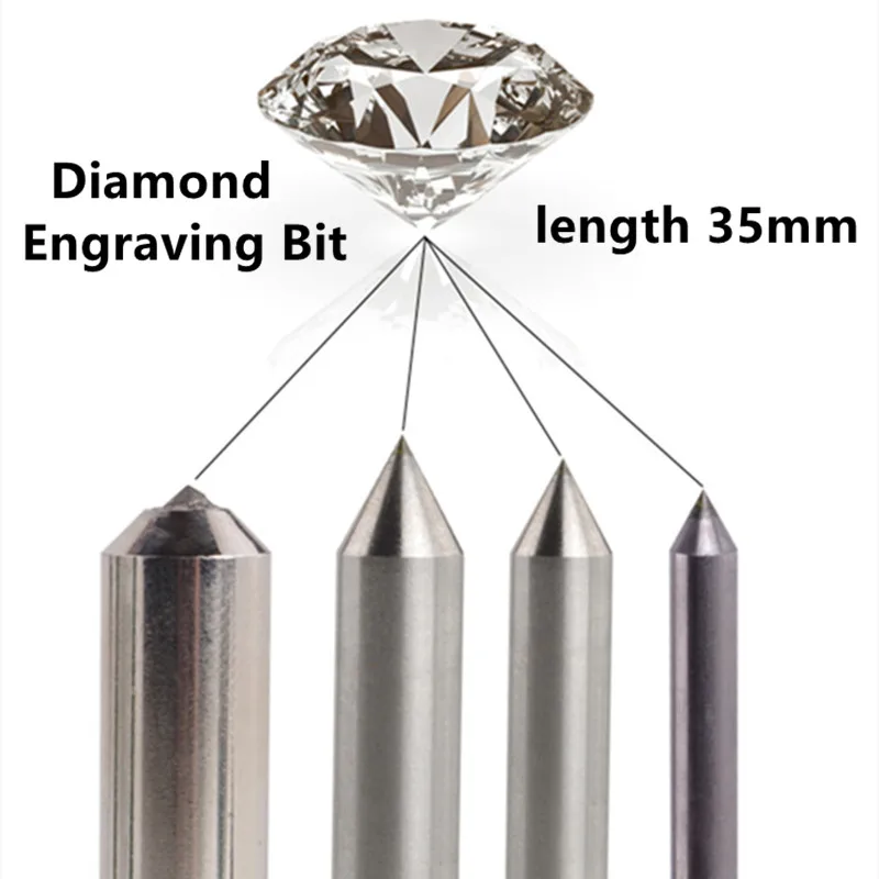 2pcs Mini Diamond Engraving Bit 35mm Carving Pen Point Tools Cnc Milling Cutter 90 degree Circuit Board Metal Stone