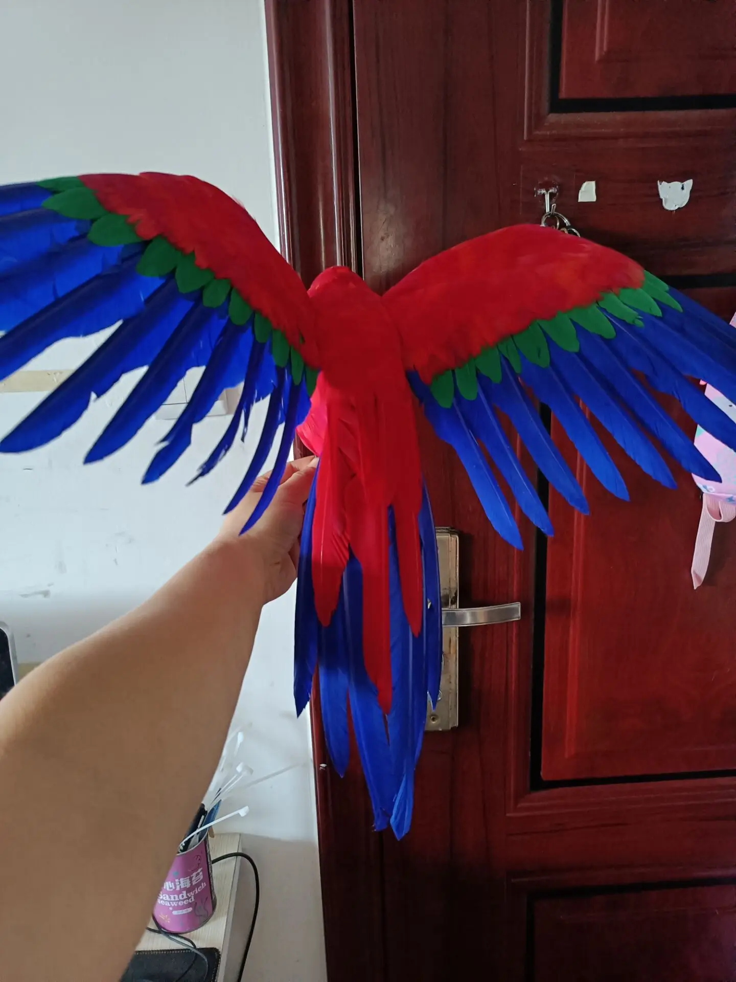 real life wings parrot model foam&feather red&blue parrot bird gift about 42x60cm d0078